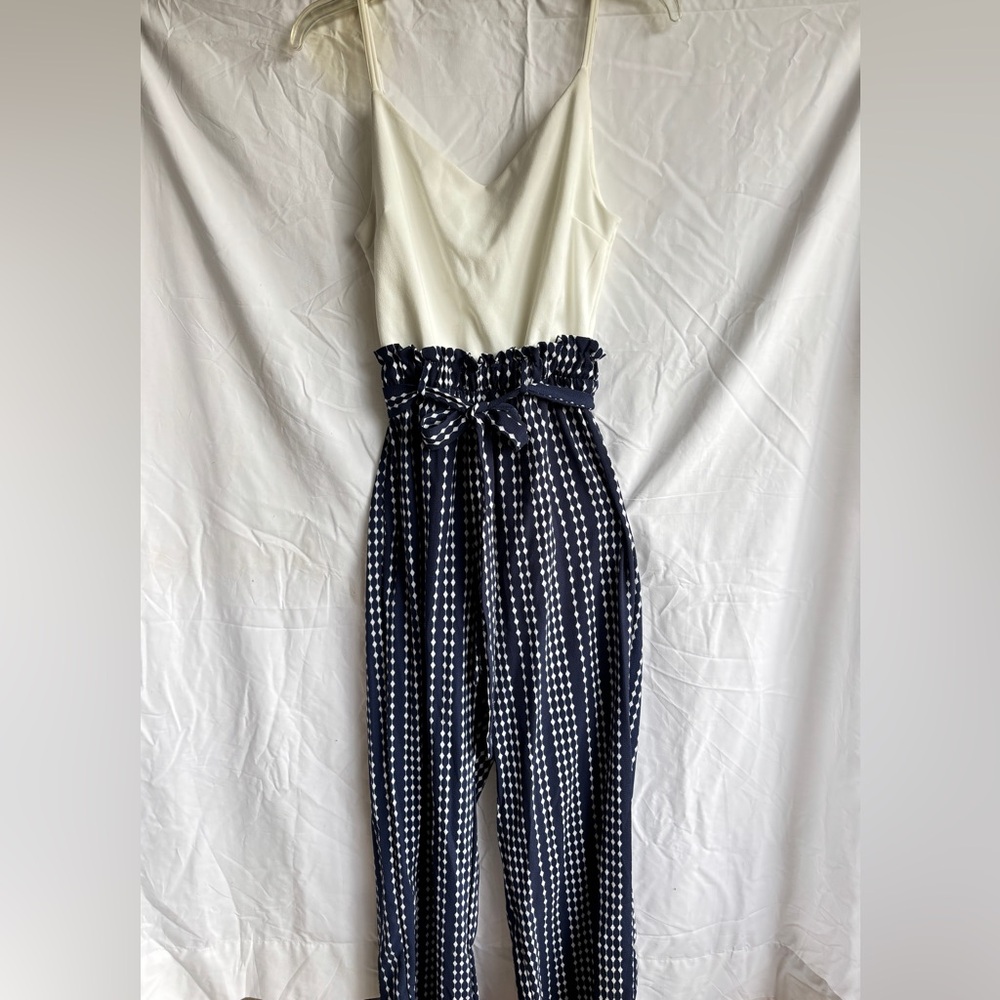 J for Justify Navy and Cream Jumpsuit
